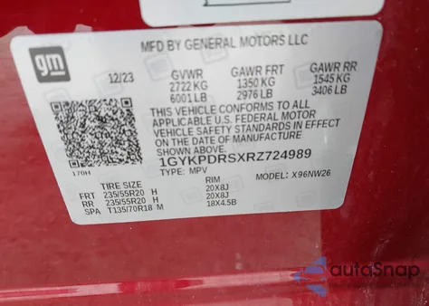 2024 Cadillac Xt6 Premium Luxury from USA, damaged, VIN 1GYKPDRSXRZ724989